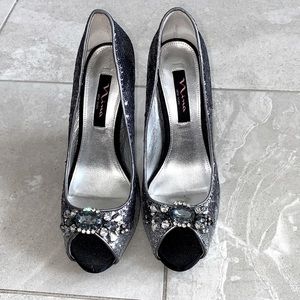 Nina Metallic Open Toe Heels